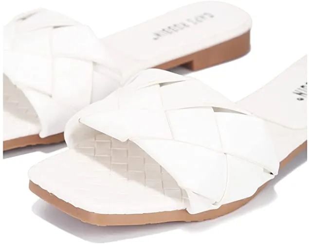 Cape Robbin Deja Woven Mules Slip On Flat Slides Sandals WHITE (7, WHITE)